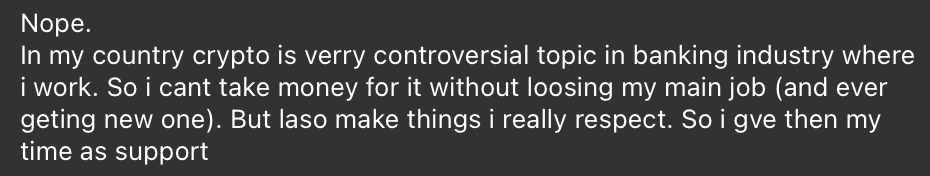 response from prolific community supporter